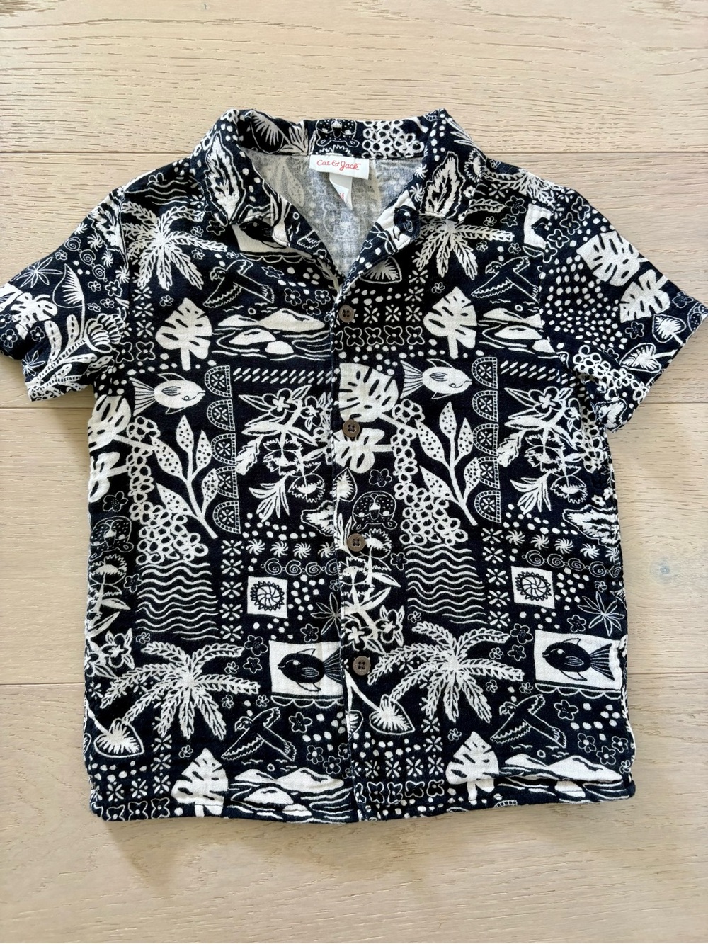 Cat &  Jack Boys Black & White Tropical Print Short-Sleeve Shirt